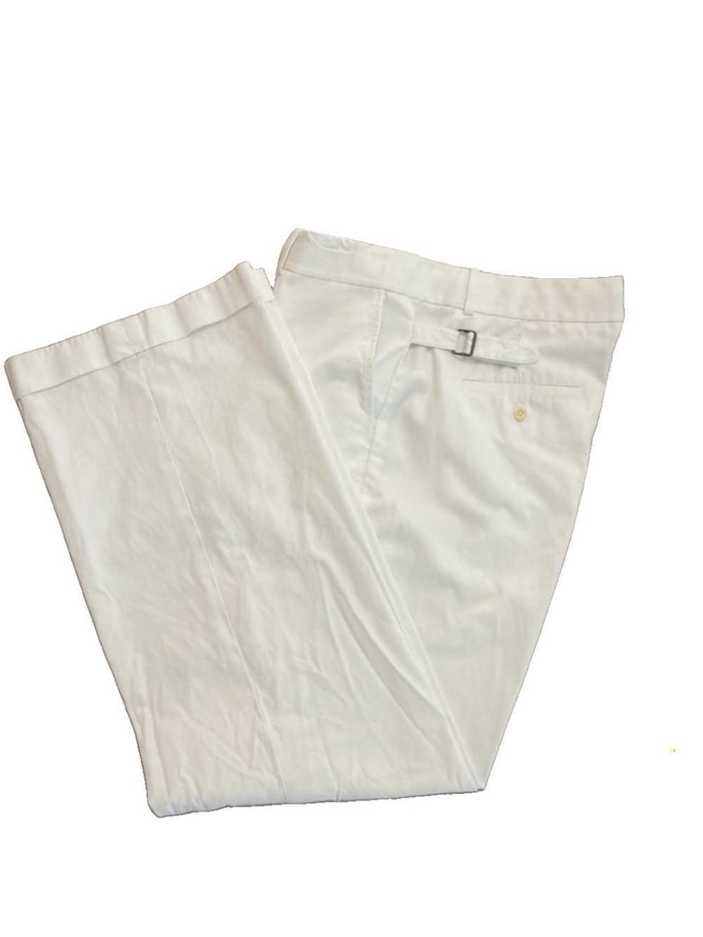 Ralph Lauren Women's White Cotton Trousers Size 14 Adjustable Waist Side Tabs